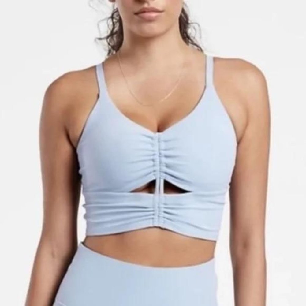 Athleta NWT Cinch Longline Bra A-C Cup XL Dusty Blue Power Vita Retail $59